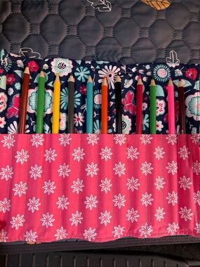 Floral Pink Roll-Up Pencil Case Organizer